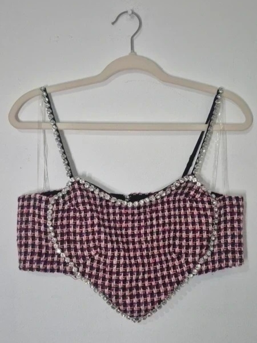 Heart Crop Top with Rhinestone Trim